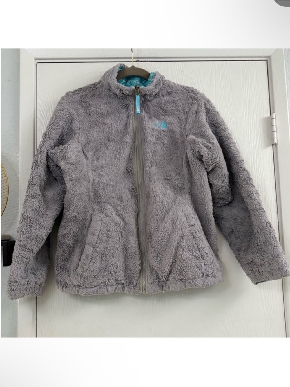 The North Face Reversible Kids Blue Gray Plush Fleece Jacket Sz XL (18)